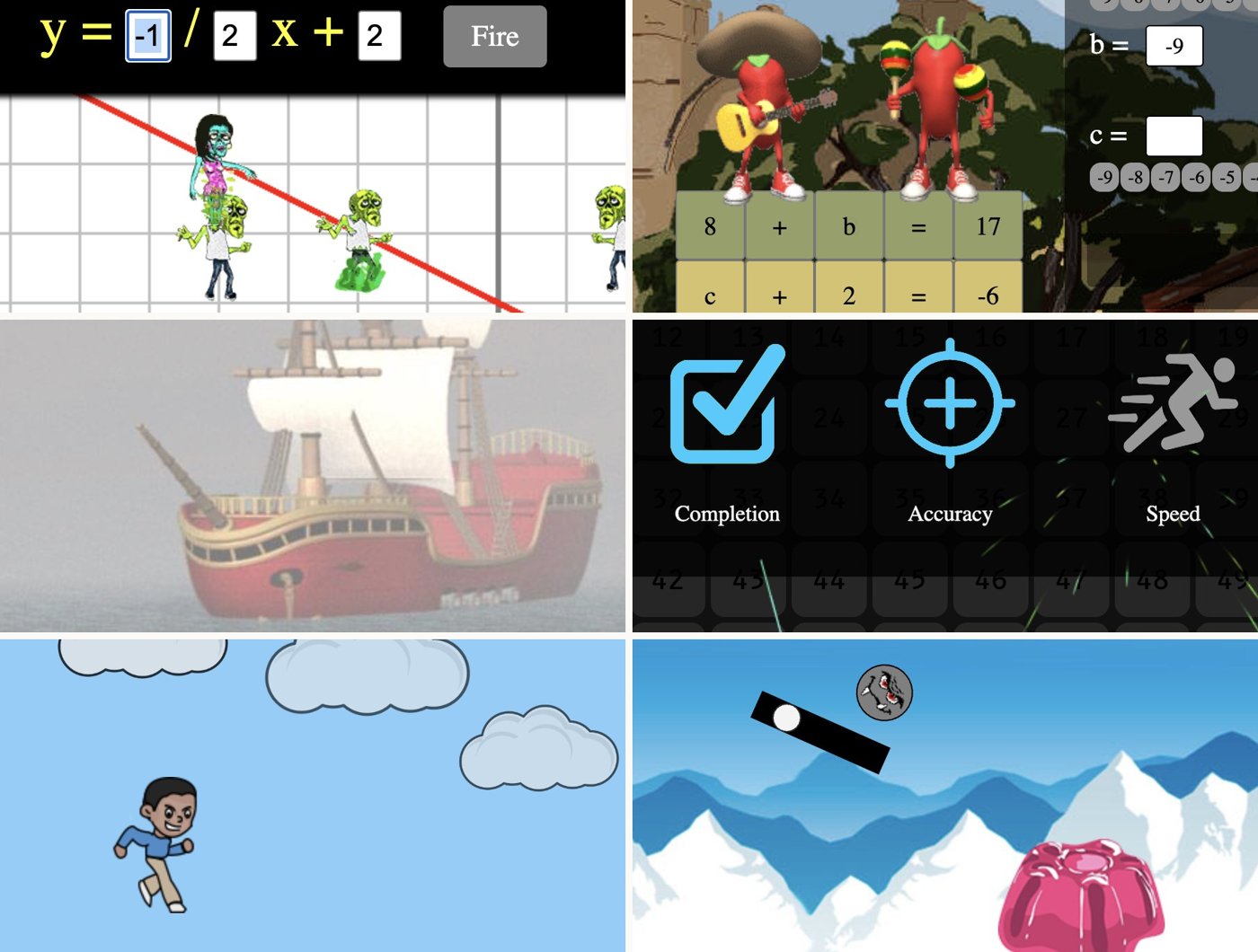 Screens from six PaizoMath games
